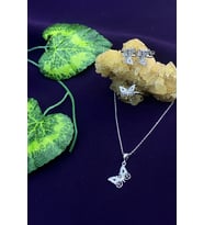 Kelebek Model Zirkon Taşlı Gümüş Üçlü Set