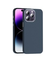 iPhone 14 Pro Max Kılıf M-safe Şarj Özellikli Karbon Fiber Görünümlü Gros Kılıf (Lacivert)