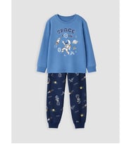 LCW Kids Mavi Bisiklet Yaka Baskılı Erkek Çocuk Pijama Takım