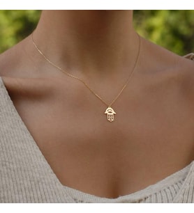 Kişiye Özel 925 Ayar Gümüş Hamsa Kolye (Gold)