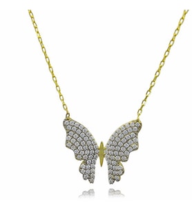 Kelebek Zirkon Taşlı 18K Altın Kolye (Karışık)
