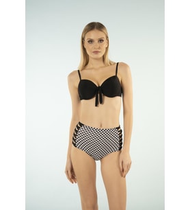Estiva Desenli Yüksek Bel Britli Bikini Takımı - Siyah Beyaz