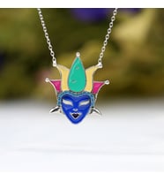 Akua Taşlı Renkli Mineli Hokkabaz Maske Gümüş Kolye