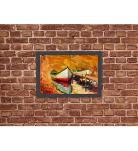 Ahşap Kendinden Çerçeveli Tablo - Yağlı Boya Kayık Modeli, Standart - 20x28cm
