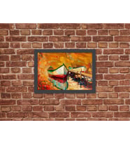 Ahşap Kendinden Çerçeveli Tablo - Yağlı Boya Kayık Modeli, Standart - 20x28cm