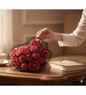 Kokulu Mum Buketi Black Heart Rose - Mumelia Candles Doğal Soya Gül İnci Tasarım