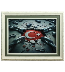 e38 EL İŞÇİLİĞİ AY YILDIZ  KAĞIT RÖLYEF TABLO 66x86 CM - 6343