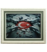 e38 EL İŞÇİLİĞİ AY YILDIZ  KAĞIT RÖLYEF TABLO 66x86 CM - 6343