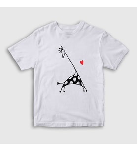 Presmono Unisex Çocuk Beyaz Heart Giraffe Zürafa T-Shirt 288322tt