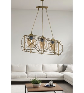 ÜÇLÜ CURVA METAL AVİZE  SIRALI BAL RENGİ CAMLI