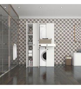 Kenzlife çamaşır-kurutma makinesi dolabı şahrurmdf sol byz 187*120*60 çekmeceli % 100 FULL MDF (Beyaz)