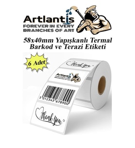 58X40 mm Barkod Etiketi Yapışkanlı 6 Adet Termal Barkot ve Terazi Etiketi 500 lü Barkod Yazıcılarına Uyumlu 