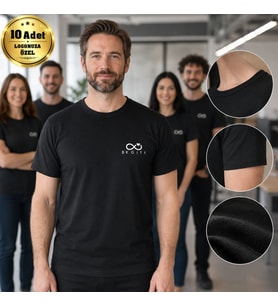 Logonuza Özel 10 Adet Siyah Promosyon Tişört - Pamuk Unisex Kullan At Kurumsal Tişört