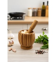 Porsima Pbt-409 Doğal Bambu Havan - Sarımsak Döveceği Ahşap Sarımsak Ezici Havan Döveç