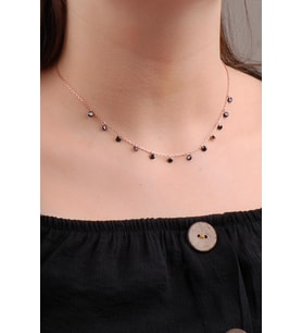 Onix Taşlı Tasarım Choker Rose Gümüş Kolye 6578 (Siyah)