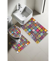 Modern Desenli Dijital Baskı 3’lü Banyo Paspas Takımı Yıkanabilir Kaymaz Tabanlı Klozet Takımı KLZ0015 (Çok Renkli)