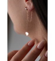 925 Ayar Gümüş Rose Kaplama 5 Mm Tektaş Sallantılı Zincir Sade Kalp Model Küpe