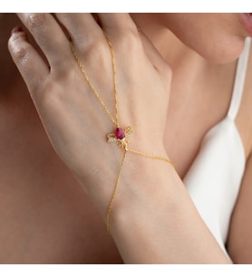 Vaoov 925 Ayar Gümüş Kırmızı Taşlı Arı Şahmeran Bileklik (Gold)