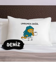 BK Gift Kişiye Özel Eğlenceli Kedi Tasarrımlı Pamuklu Yastık Kılıfı ve Göz Bandı Uyku Seti-7, Tasarım Ev Tekstili, Uyku Bandı, Ev Hediyesi