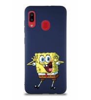 Samsung Galaxy A20 Soft Premier Kapak Sünger Bob Tasarımlı Silikon Kılıf - Lacivert (Şeffaf)