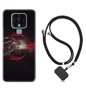 Tecno Camon 16 18P Pova Kılıf Boyun Askılı Silikon Kurt ve Ay Yıldız 1403