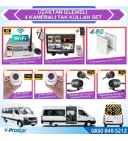 Uzaktan izlemeli 4 Kameralı Wifi 4G 320 Gb Harddisk 7 Inç Ekranlı Araç Kamera Seti