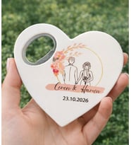 Düğün Nişan İsteme Söz Kalpli Magnet Açacak Kişiye Özel (Doğal Beyaz)