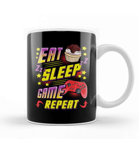 Funny Eat Sleep Game Repeat Gamer Gaming Kupa Bardak Porselen