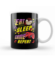 Funny Eat Sleep Game Repeat Gamer Gaming Kupa Bardak Porselen
