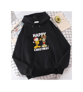 Garfield Happy Christmas Kapşonlu Sweatshirt (Siyah)