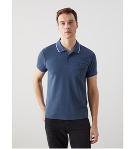 LCWAIKIKI Classic İndigo Polo Yaka Kısa Kollu Erkek Dokulu Tişört