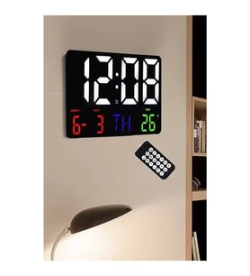 D.ART and TECH Dijital Duvar Saati Renkli HD LED Ekran 25X16 Cm Tarih Gün Sıcaklık Alarm USB Dekoratif