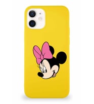 Apple iPhone 12 Soft Premier Kapak Minnie Mouse-B Tasarımlı Silikon Kılıf - Sarı (Şeffaf)