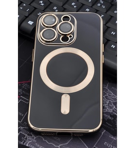 iPhone 14 Pro Max Uyumlu MagSafe Özellikli Lens Korumalı Lazerli Renkli Kılıf Siyah