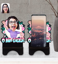 BK Gift Kişiye Özel O Bir Çiçek Karikatürlü Ahşap Biblo Telefon Standı-1