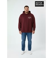 Erkek Büyük Beden Chef Baskılı Kapüşonlu Rahat Kalıp Sweatshirt SPR26BSW966 (Burgundy)