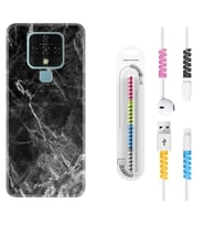 Tecno Camon 16 18P Pova 3 Pova Neo Kılıf Kablo Koruma Spiral Silikon Kara Mermer 1375