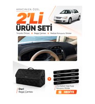 KİA CERATO (2004-2008) Uyumlu Torpido Örtüsü + Deri Bagaj Çantası + Sticker Seti - Siyah