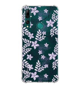 PrintiFy Huawei Y9 Prime 2019 Uyumlu Köşe Korumalı Floral Lila Tasarımlı Şeffaf Silikon Kılıf