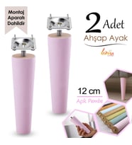 2 Adet Ahşap Ayak 12 Cm Açık Pembe M8 Civatalı Bağlantı Aparatlı Dolap Mobilya Koltuk Kanepe Destek Ayağı Ayakları