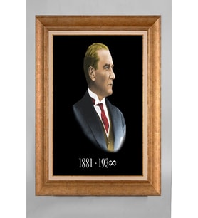 Altın Varaklı Çerçeveli Paspartulu Atatürk Tablo a765 (Gold)