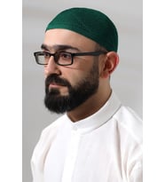Yeşil Dantel Detaylı Örme Gold Namaz Takkesi