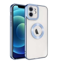 Coverzone Apple iPhone 11 ile uyumlu K?l?f Kamera Korumal? Logo G�steren Parlak renk kenar �izgileri ile ??k bir tasar?m Colored Z-Omega Kapak Mavi A�?k