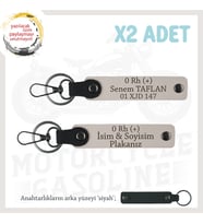 Motosiklet Maceracılarına İsim Plaka ve 0 Rh (+) Kan Grubu Yazılı Deri x2 Anahtarlık Seti, Pudra-Syh (Çok Renkli)