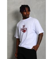 Erkek Baskılı T-Shirt Kısa Kol Bisiklet Yaka Regular Fit Rahat Kalıp Günlük Tişört - Beyaz
