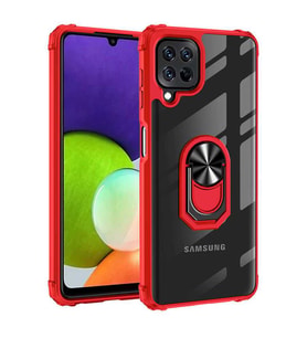 Samsung Galaxy M32 Kılıf Şeffaf Sararmaz Yüzüklü Mola Kapak (Kırmızı)