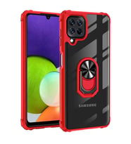 Samsung Galaxy M32 Kılıf Şeffaf Sararmaz Yüzüklü Mola Kapak (Kırmızı)