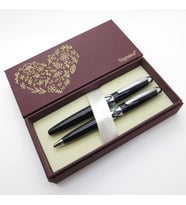 Signator® S259 Sedef Detaylı Siyah Lake Roller Kalem + Tükenmez Kalem Set  İsme Özel Kalem  Hediyelik Kalem (Karışık)