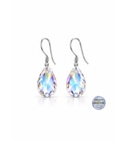 925 Ayar Swarovski Taşlı Prizma Damla 16mm Crystal AB Kadın Sallantılı Gümüş Küpe