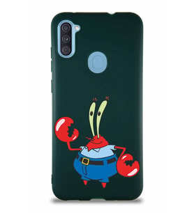 Samsung Galaxy A11 Soft Premier Kapak Bay Yengeç Tasarımlı Silikon Kılıf - Yeşil (Şeffaf)